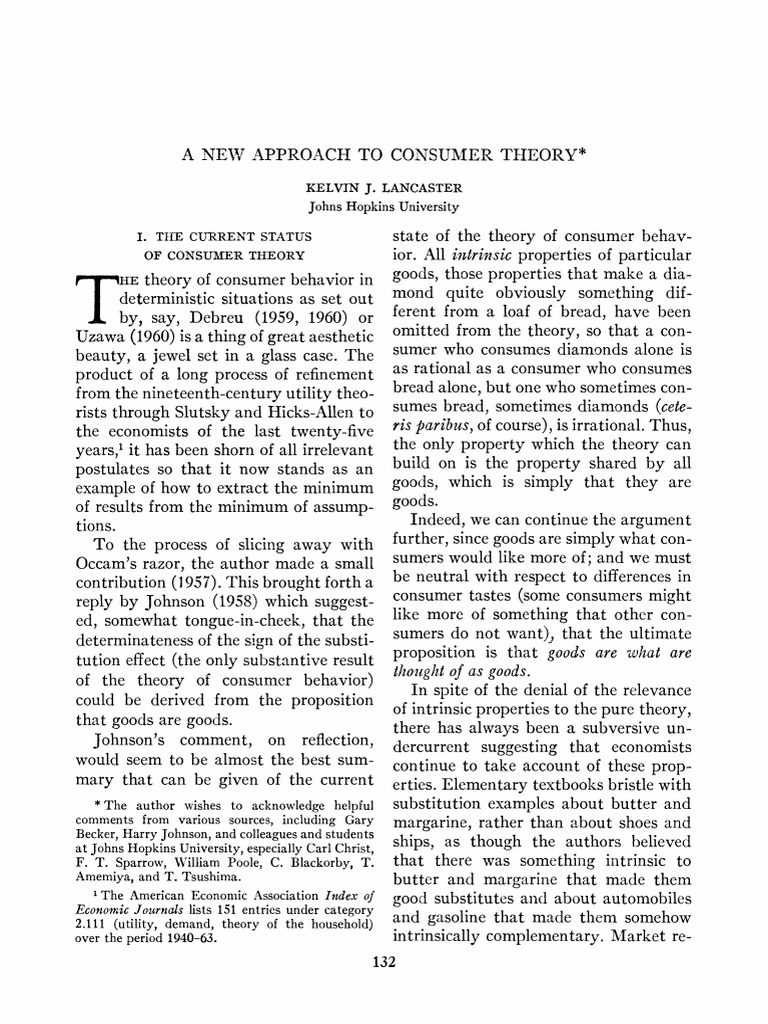 A New Approach To Consumer Theory PDF Utility Goods