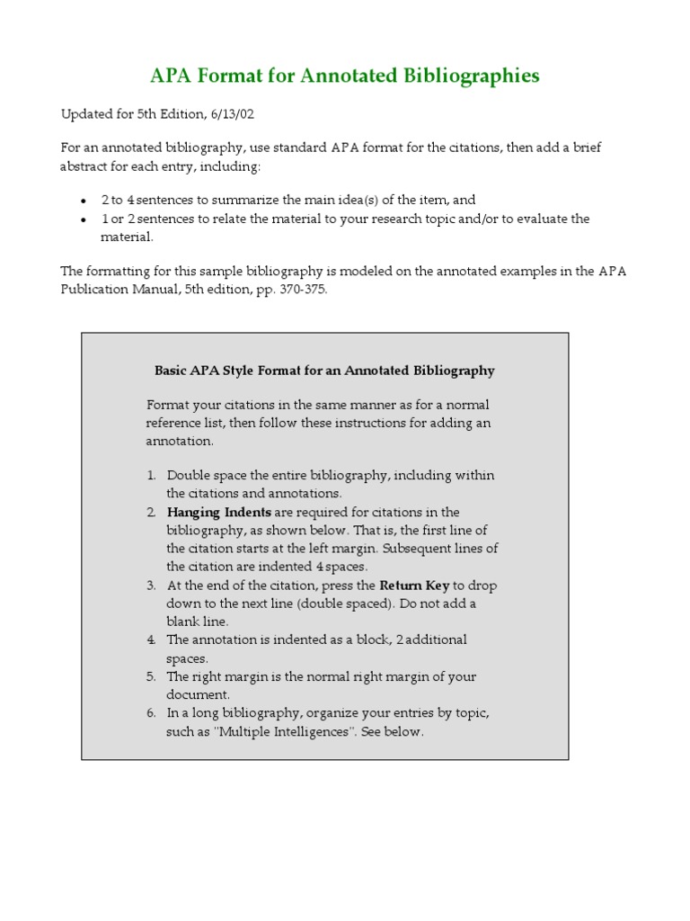 Sample Annotated Outline Apa Format