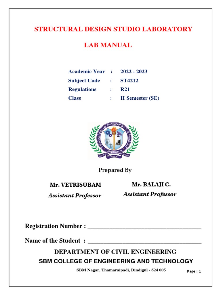 Structural Design Studio Lab Manual | PDF | Engineering | Structural ...