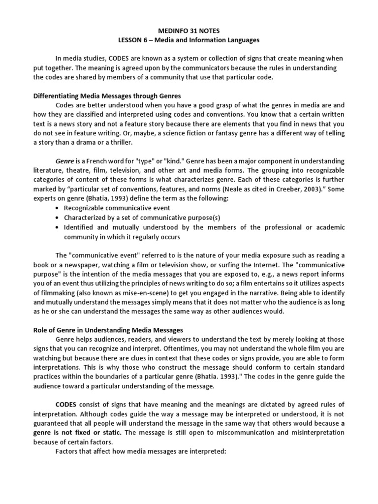 Lesson 6 notes media and information languages pdf genre news