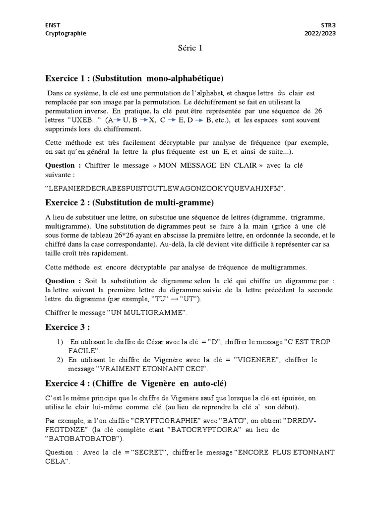 Exercices de Cryptographie 2022/2023 | PDF | Chiffre (cryptologie ...
