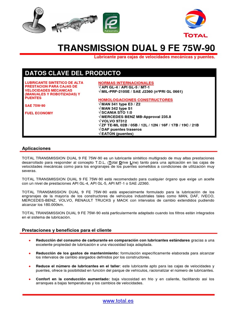 TOTAL TRANSMISSION DUAL 9 FE 75W90 Esp 2017 | PDF