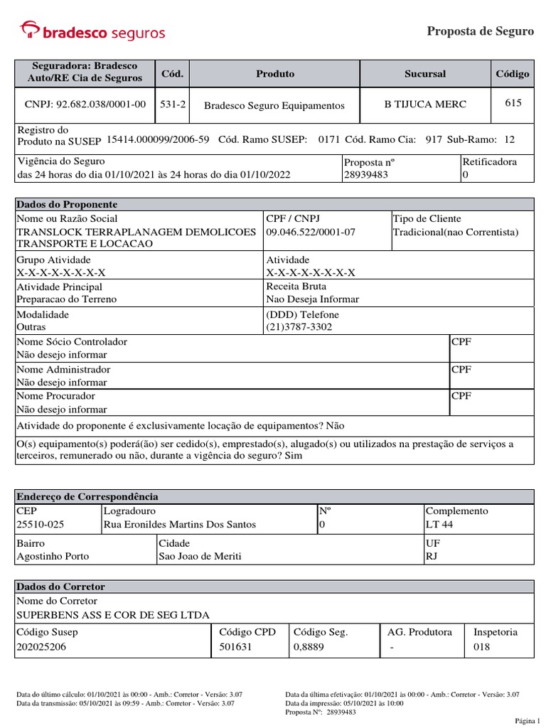 Proposta de Seguro Translock 2021-2022 | PDF | Seguro | Conta de transação