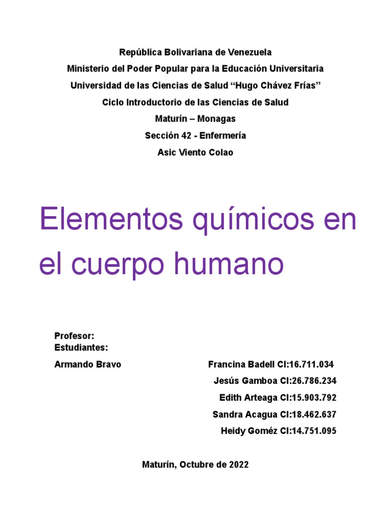 Elementos químicos en el cuerpo humano | PDF | Ciencia y matemáticas