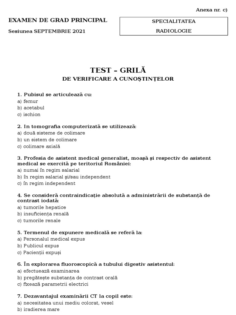 Radiologie - TEST GRILA | PDF