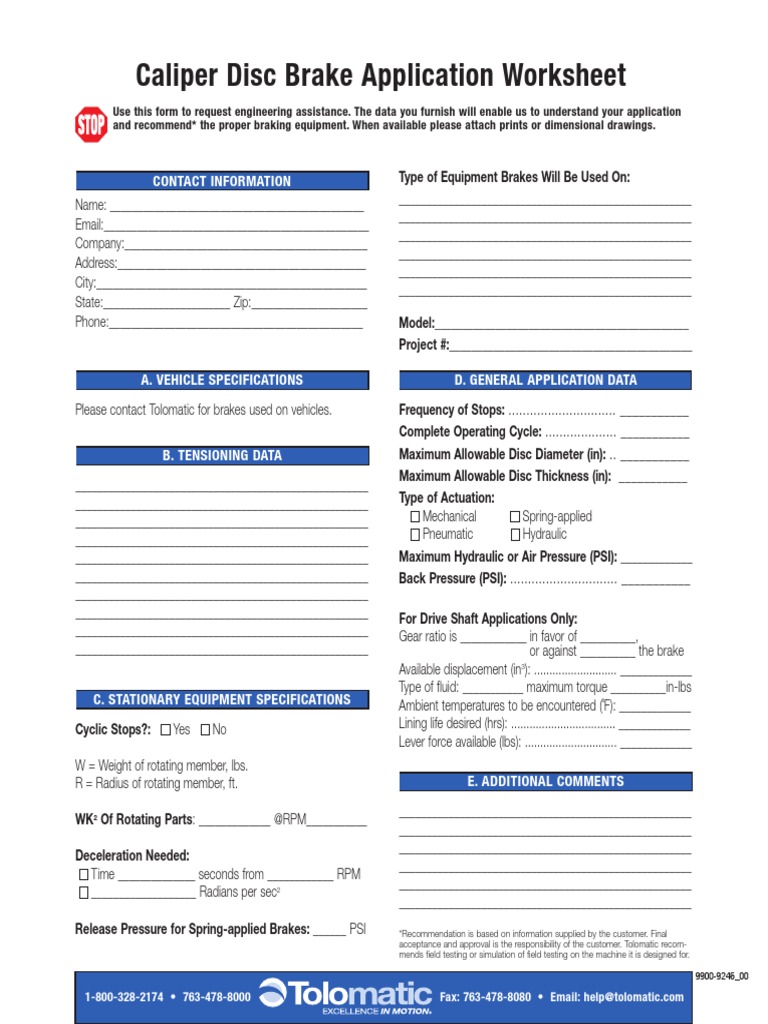 Caliper Brake Application Request Form | PDF | Brake | Vehicle Parts
