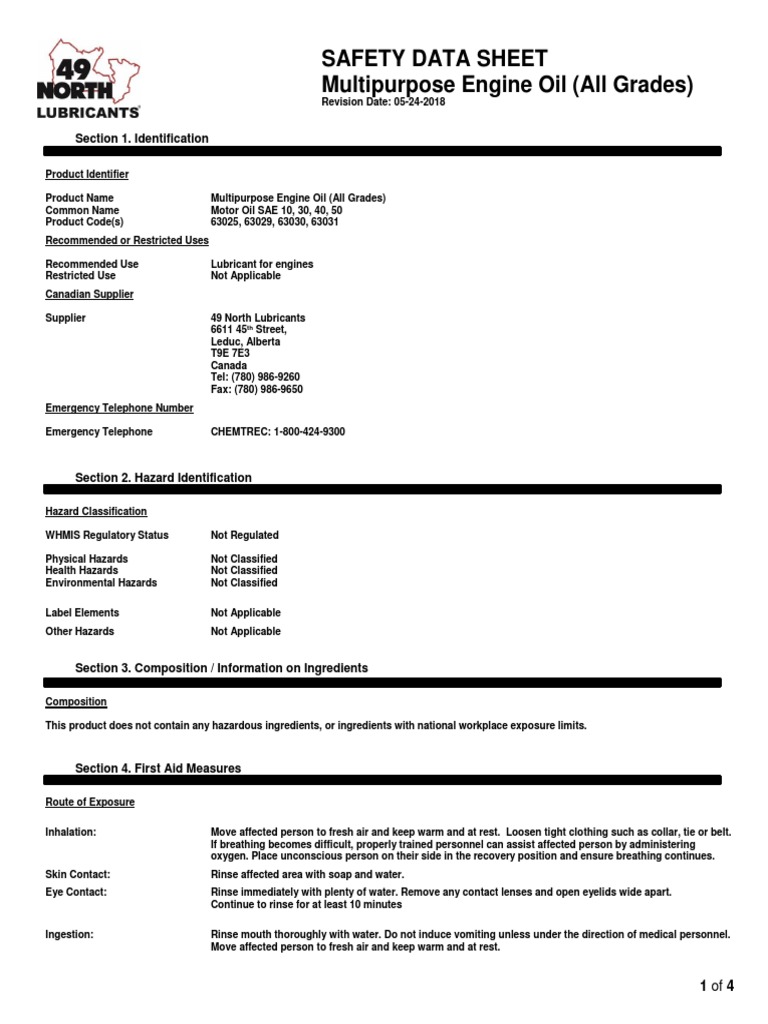 Engine Oil Msds PDF Firefighting Personal Protective Equipment