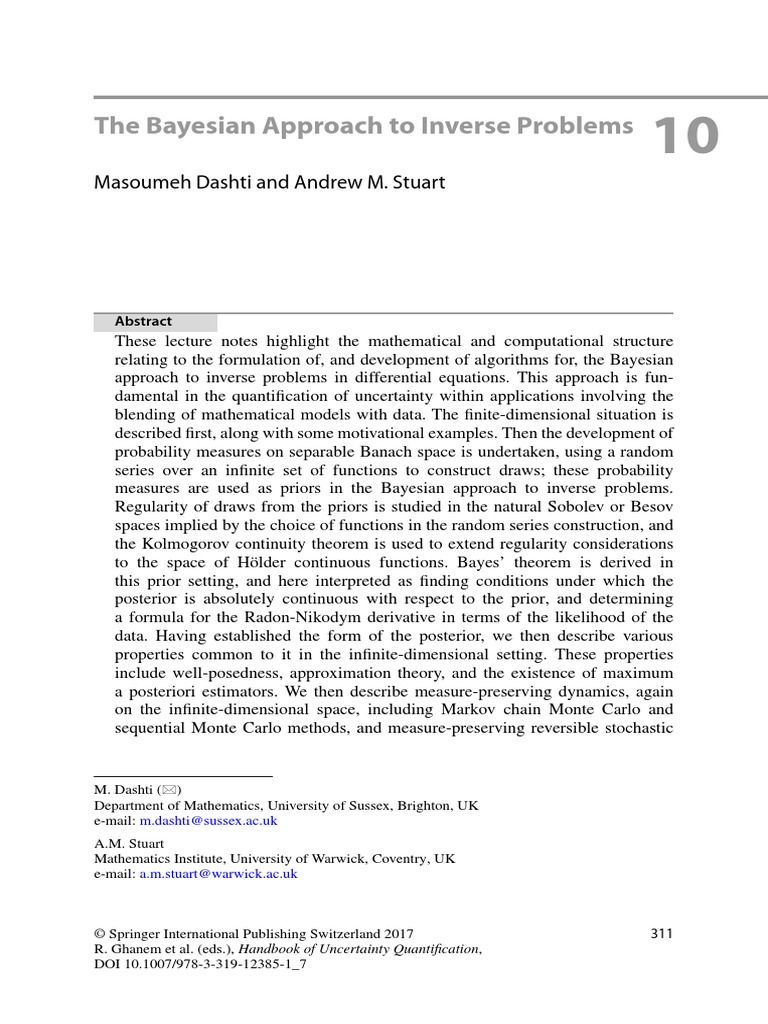 The bayesian approach to inverse problems masoumeh dashti and andrew m