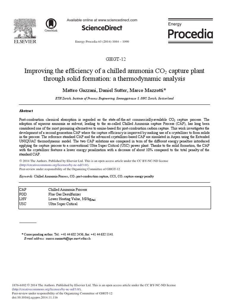 Improving The Efficiency of A Chilled Ammonia CO2 | PDF | Process ...
