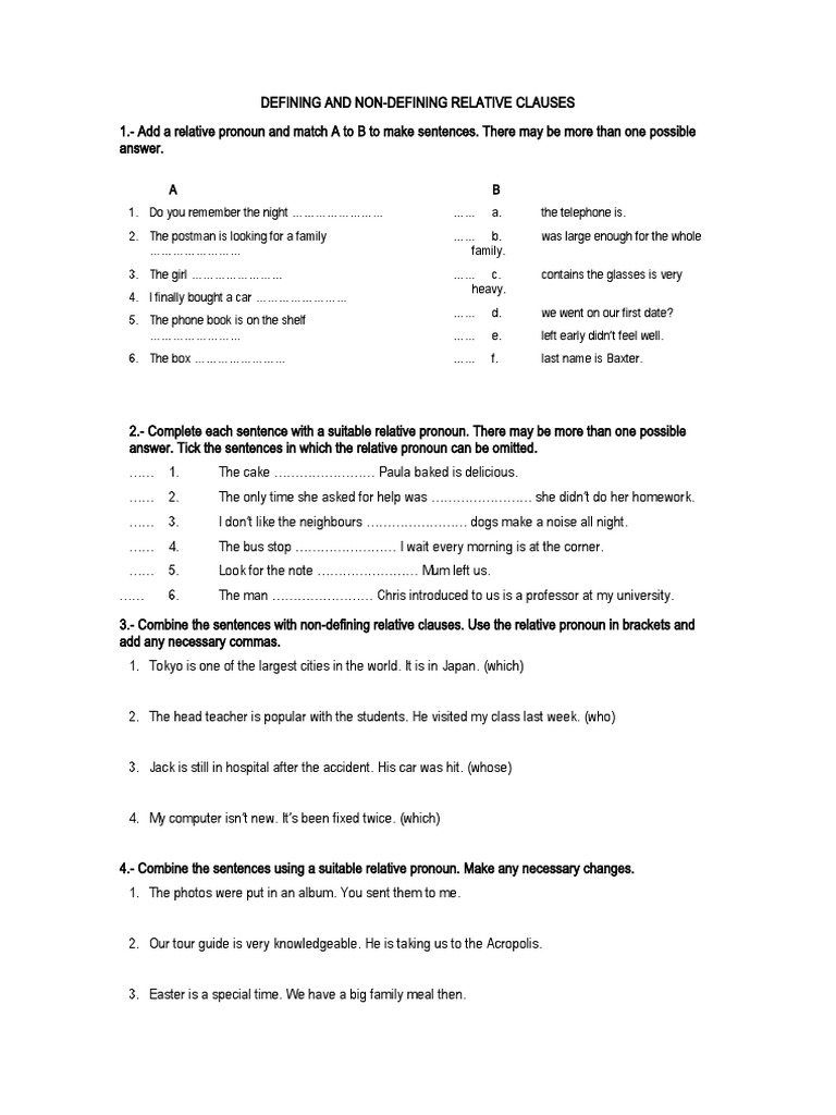 Defining and Non Defining Clauses | PDF