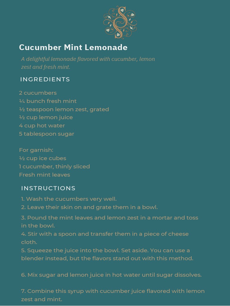 12.cucumber Mint Lemonade | PDF | Lemonade | Juice