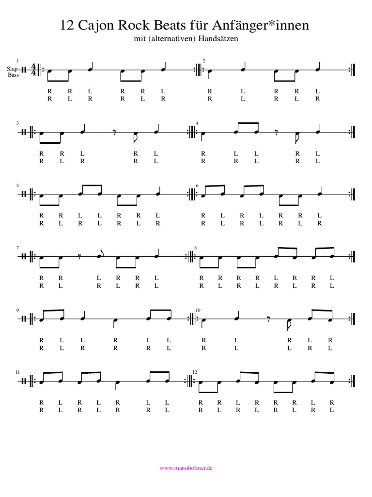 12 Cajon Rock Beats Anfaenger PDF Musical Instruments Music
