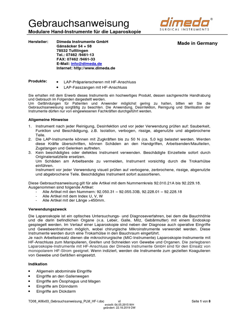 Instructions For Use of Surgical Instruments | PDF