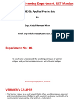 UET Mardan lab report on Vernier caliper measurements