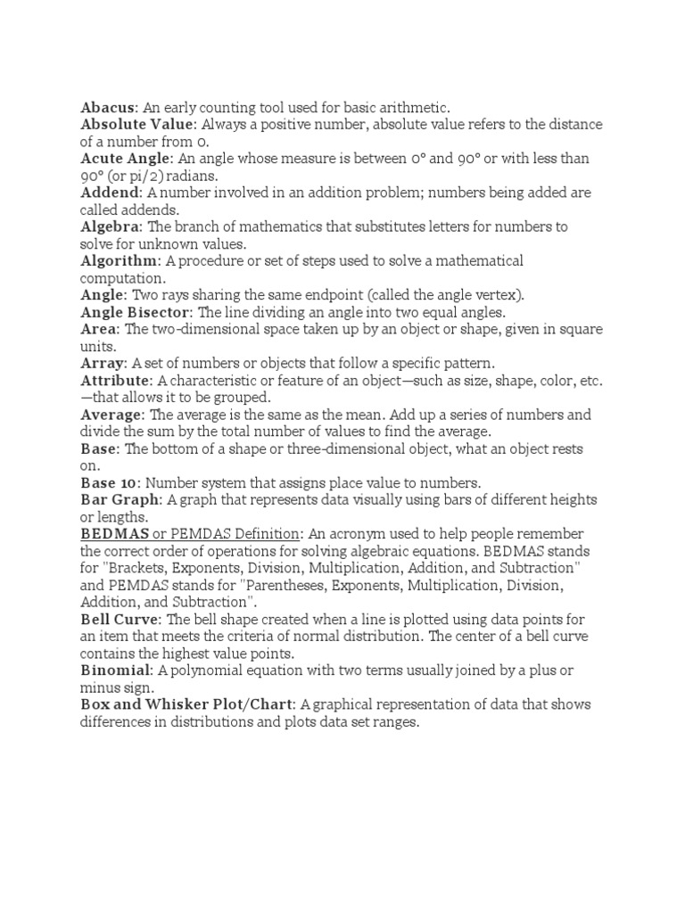 Basic Math Terms and Definitions | PDF | Teaching Methods & Materials ...