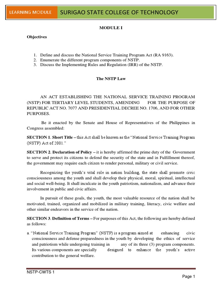 an-analysis-of-the-national-service-training-program-act-objectives
