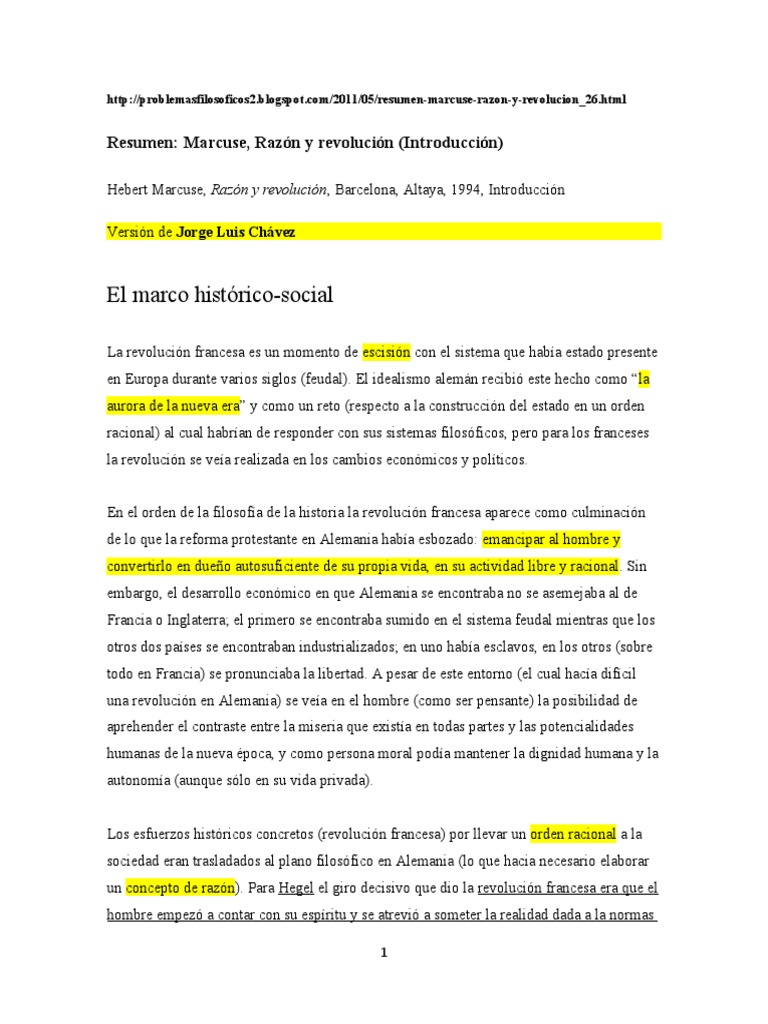 Resumen Razon y Revolucion Marcuse | PDF | Razón | Georg Wilhelm ...
