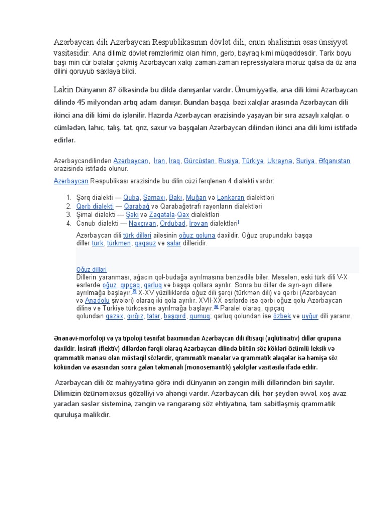 Azﾉ决baycan Dili Azﾉ决baycan Respublikasﾄｱnﾄｱn Dﾃｶvlﾉ冲 Dili Onun ﾆ宿alisinin