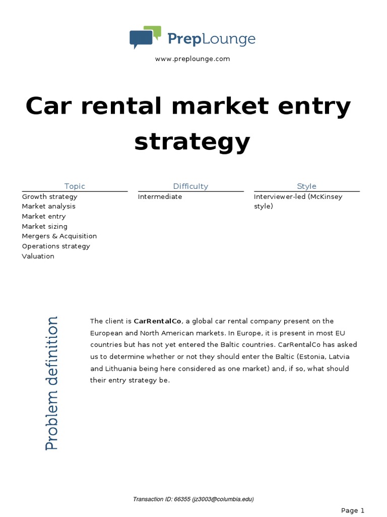 Case - Car Rental Market Entry Strategy | PDF | Profit (Economics ...