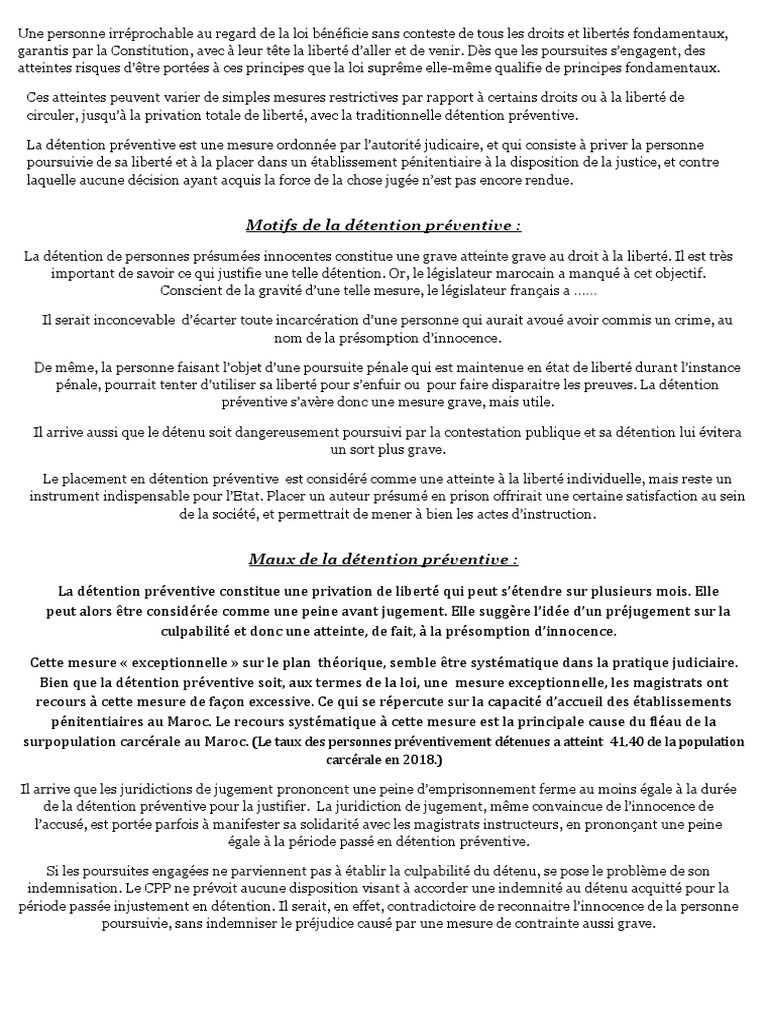 Détention préventive : enjeux et critiques | PDF