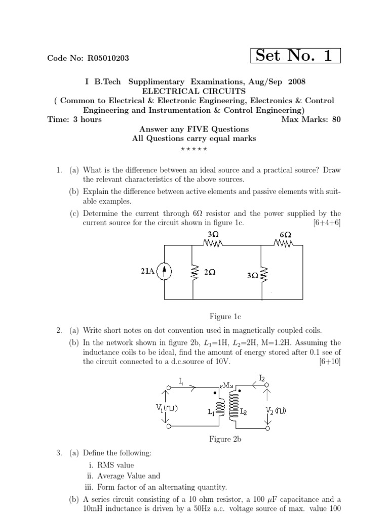 Electrical Circuits Exam Questions 2008 | PDF