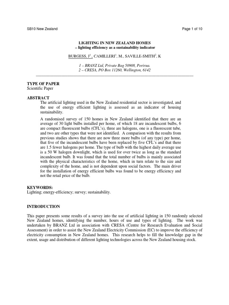 Energy Efficient Lighting in NZ Homes | PDF | Compact Fluorescent Lamp ...