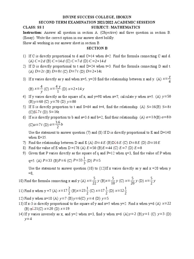 SS 1 | PDF | Quadratic Equation | Square Root