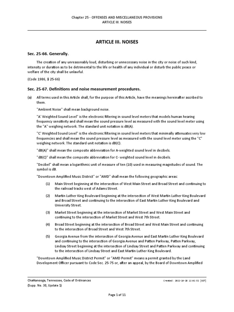 Chattanooga Noise Ordinance Details | PDF | Noise | Sound