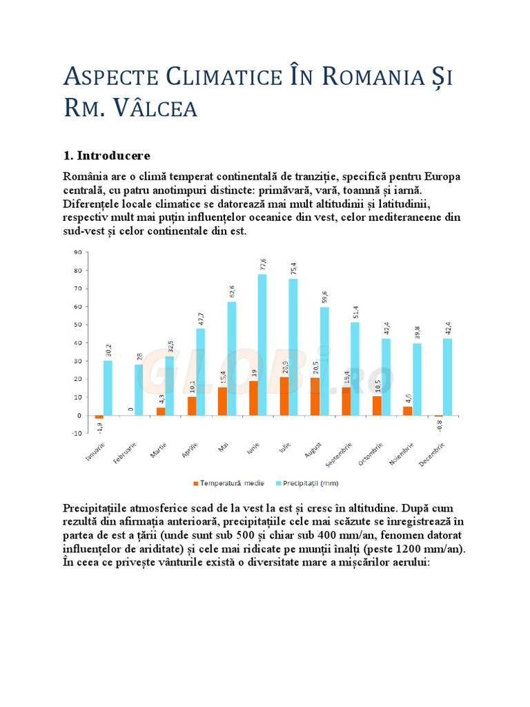 Aspecte Climatice În Romania Și RM VL - Proiect Geografie | PDF