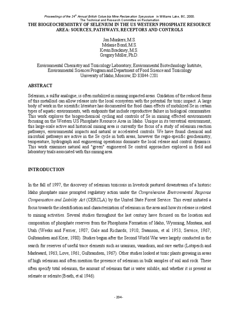 Selenium Management in Mining Areas | PDF | Technology & Engineering