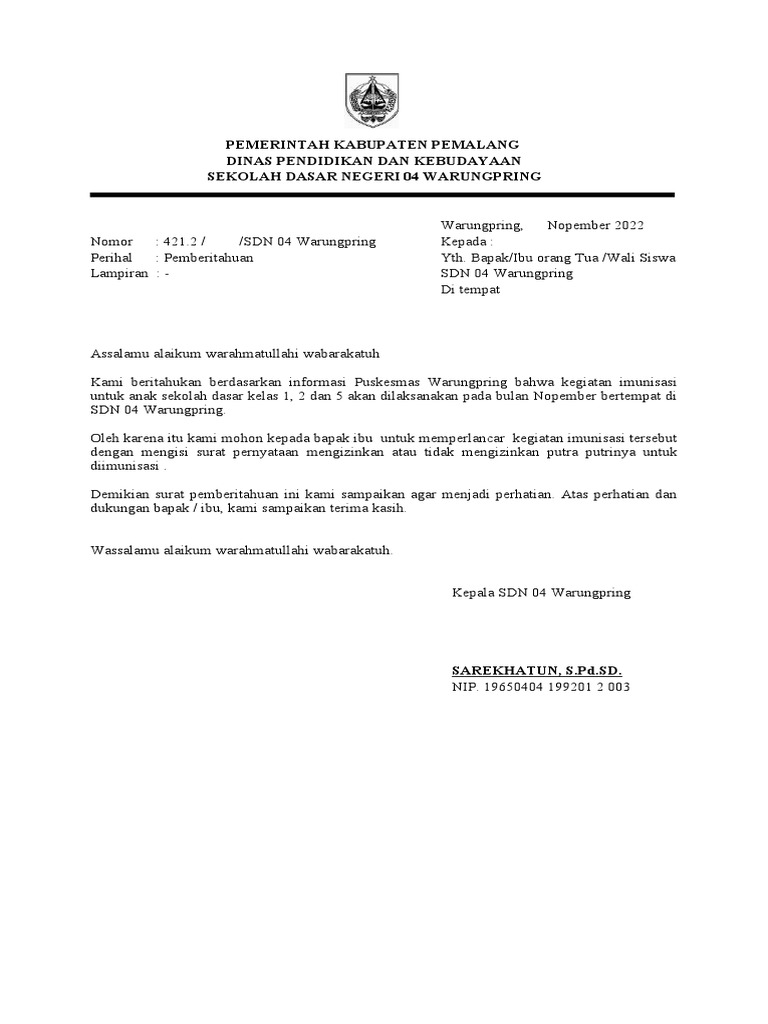 SURAT PERNYATAAN Imunisasi 04 WRP | PDF
