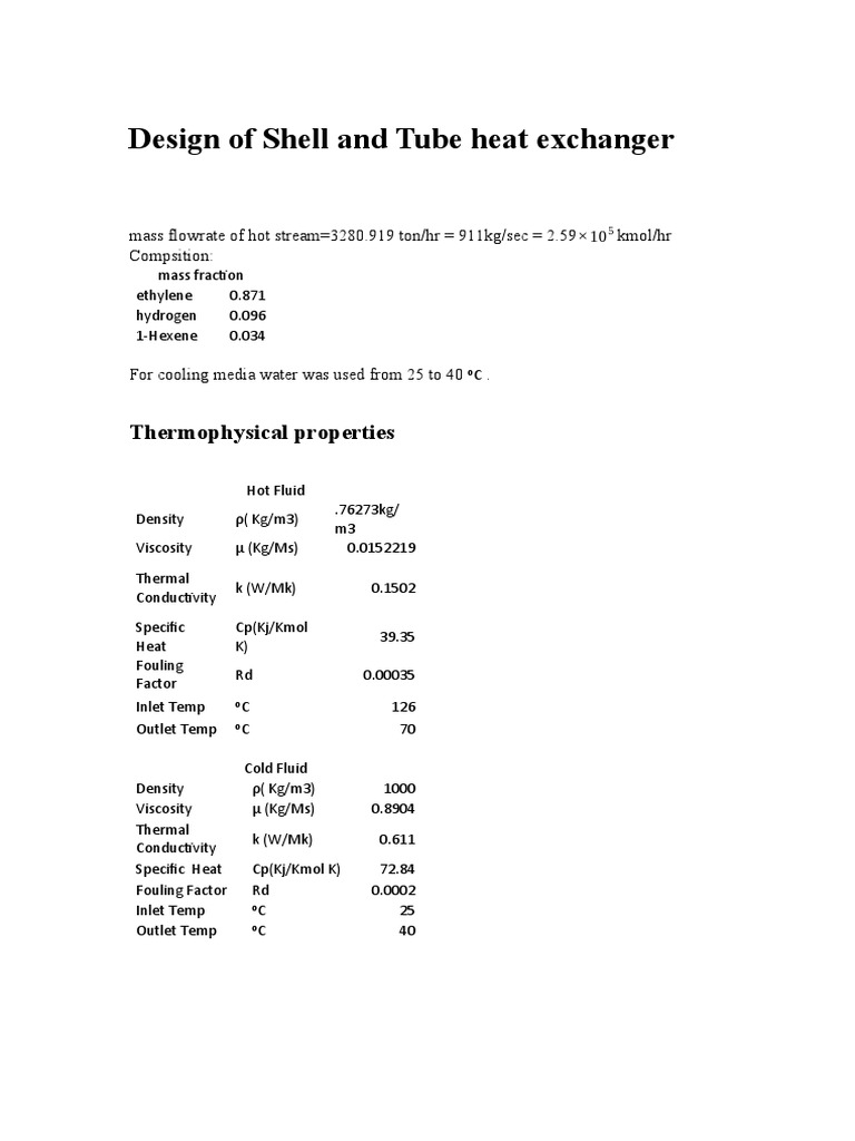 Shell and Tube Heat Exchanger Design | PDF | Heat Exchanger | Process ...