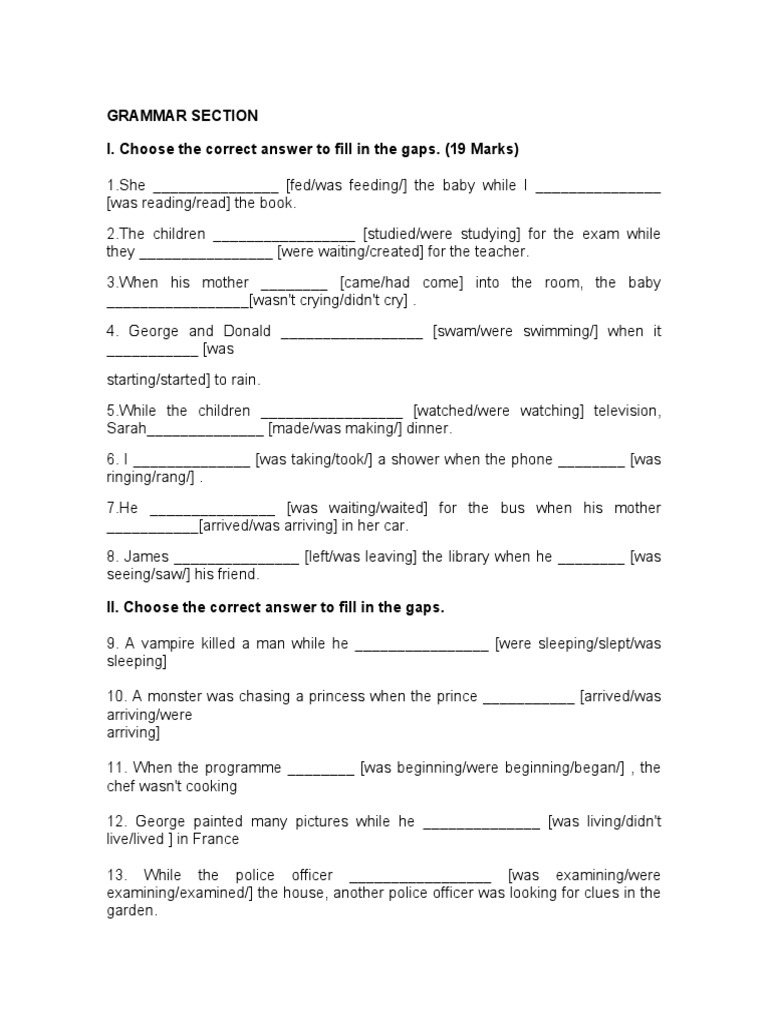 Grammar Section I. Choose The Correct Answer To Fill in The Gaps. (19 ...