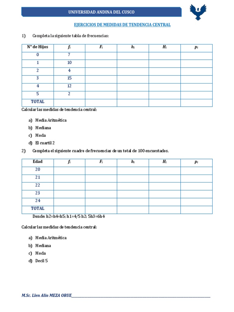 Tarea Ejercicios De Medidas De Tendencia Central Pdf 
