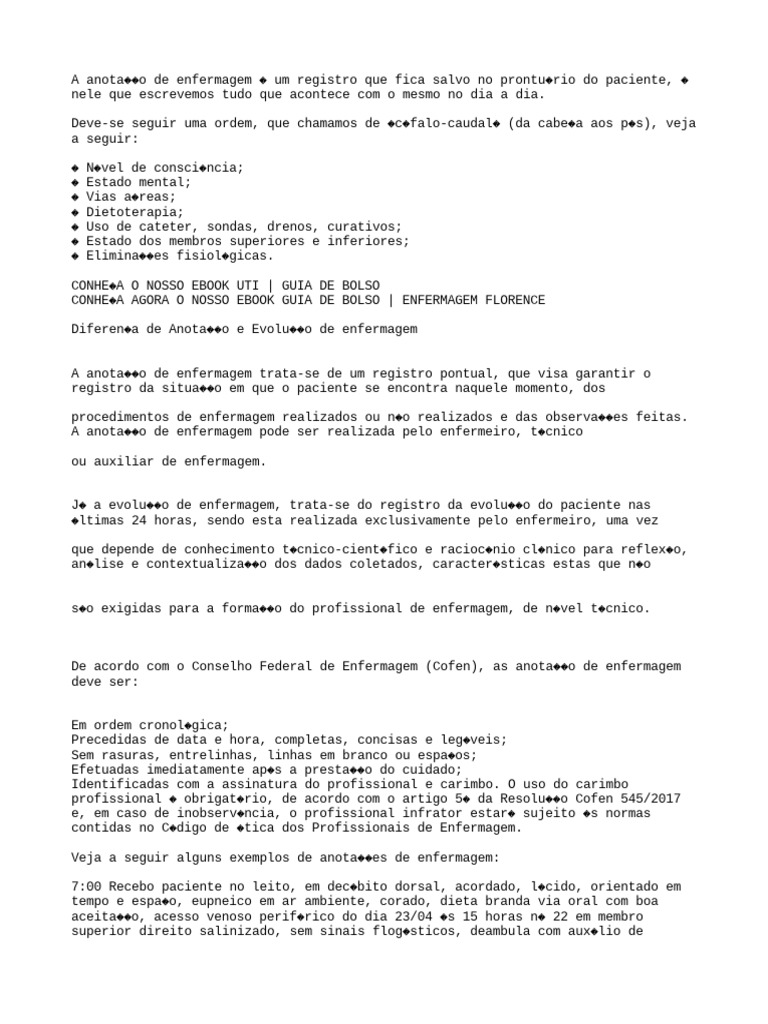 Exemplos de Anotações de Enfermagem | PDF