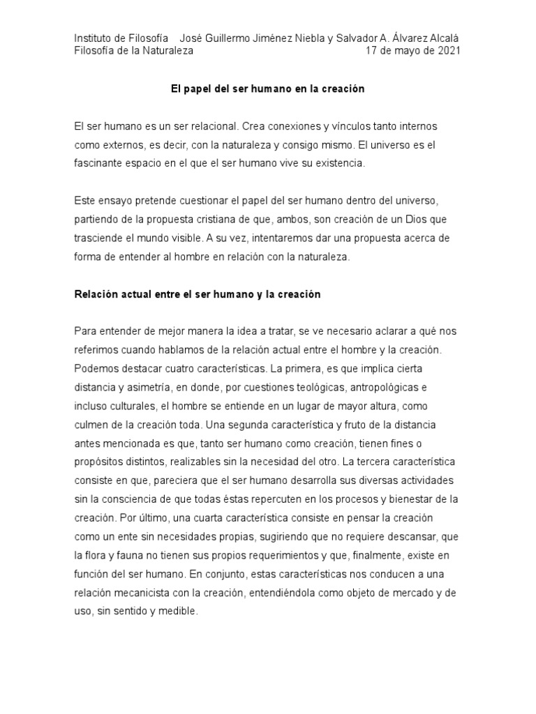 El papel del ser humano en la creación | PDF | Naturaleza | Tierra