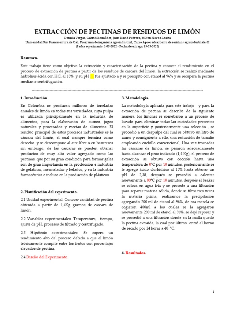 Extracción de Pectina Milton PDF Residuos Filtración
