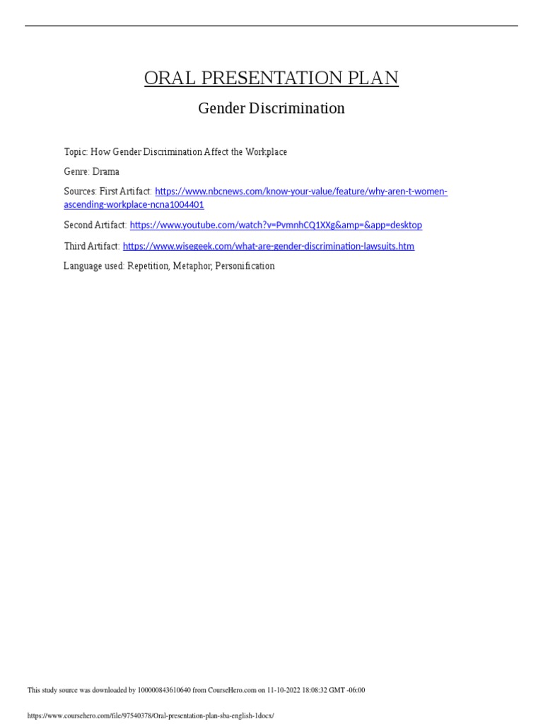 Oral Presentation Plan Sba English 1 PDF