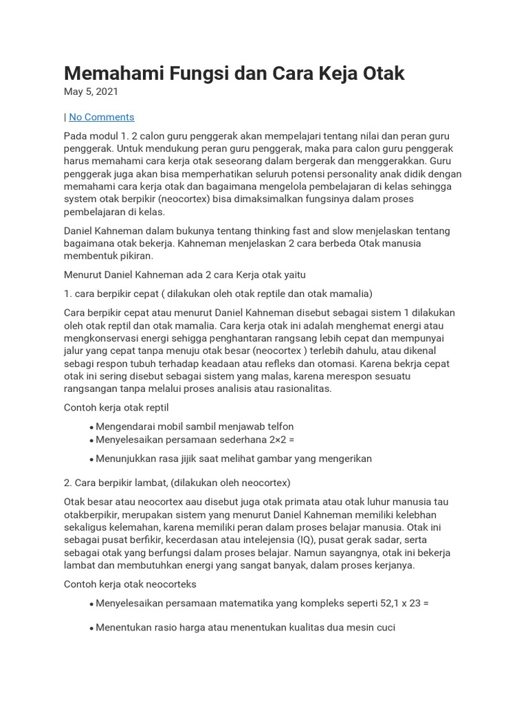 Memahami Fungsi Dan Cara Keja Otakk | PDF