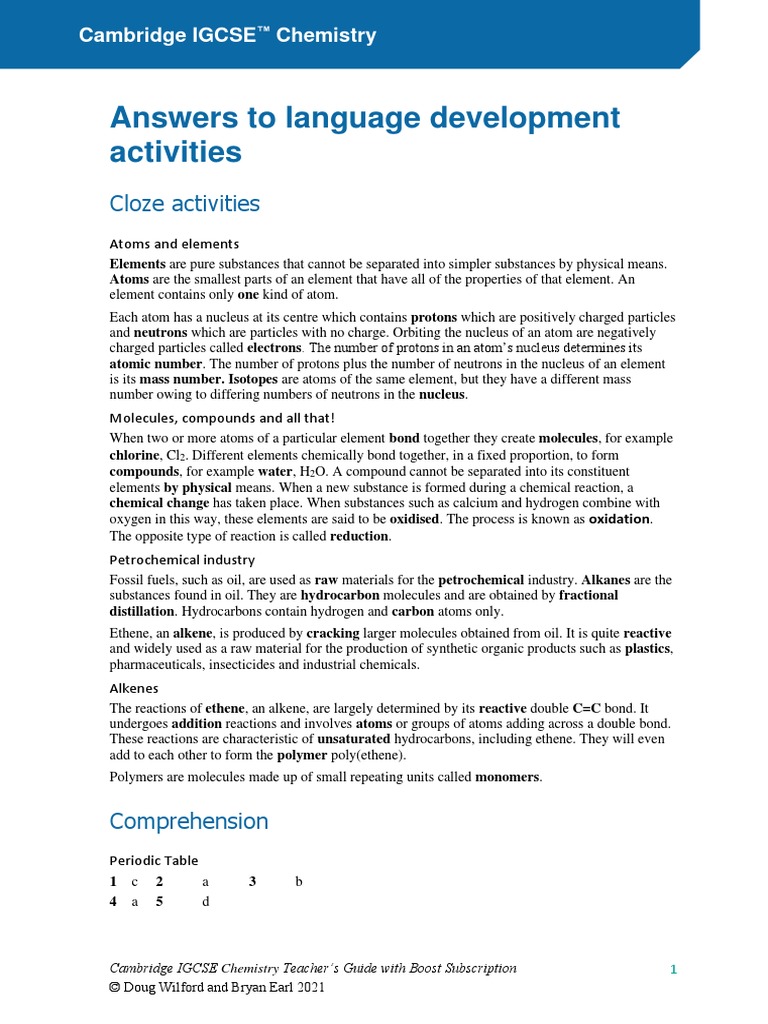 Answers - Language Development Activities | PDF | Chemical Bond | Chemistry