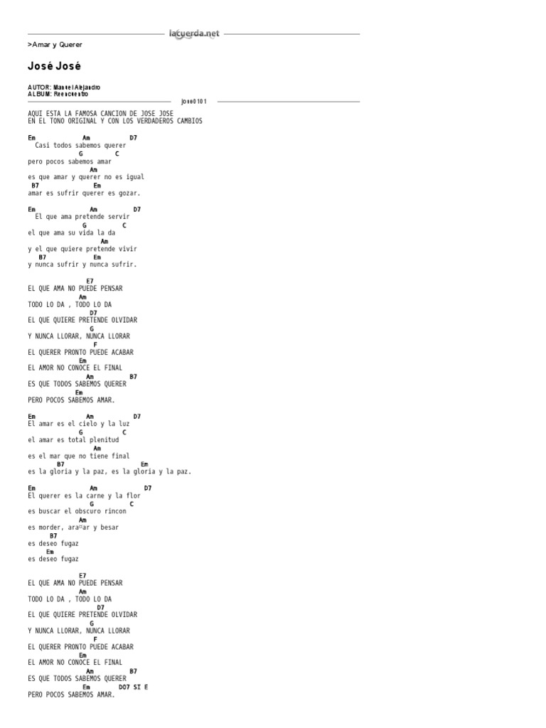 AMAR Y QUERER, José José Acordes PDF