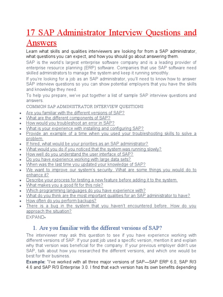 SAP Administrateur Interview Questions | PDF | Enterprise Resource ...