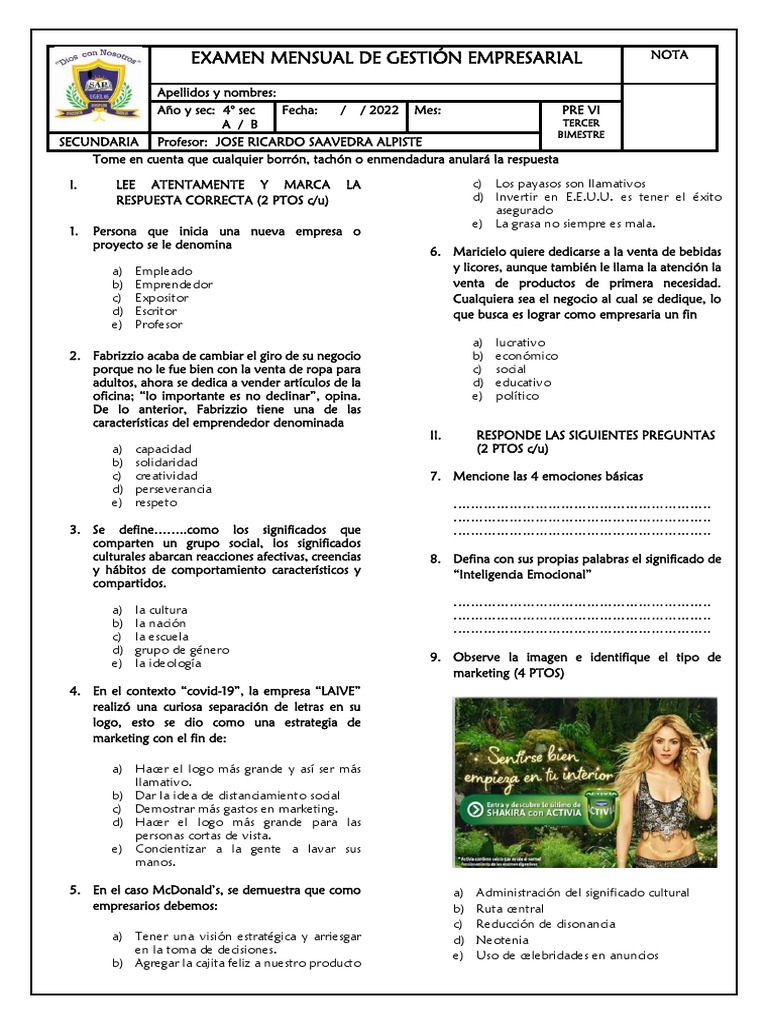 Examen de Gestión Empresarial 2022 | PDF | Marketing | Economias