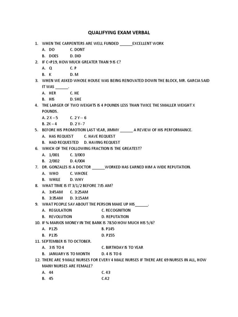 Qualifying Exam Verbal Questions | PDF