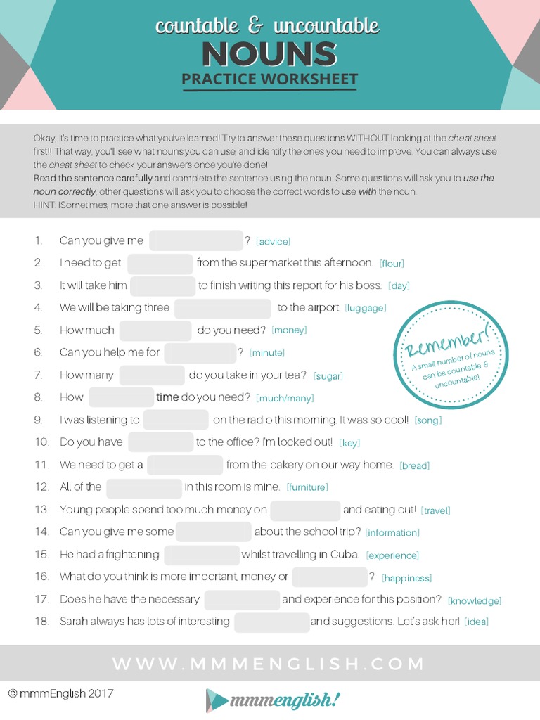 Countable uncountable worksheet pdf linguistics cognitive science
