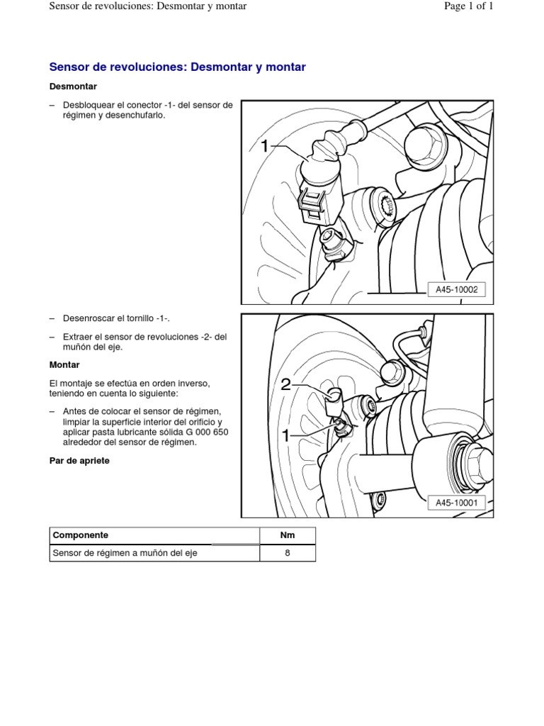 Montaje y desmontaje del sensor G44 VW | PDF | Hogar, jardinería y ...