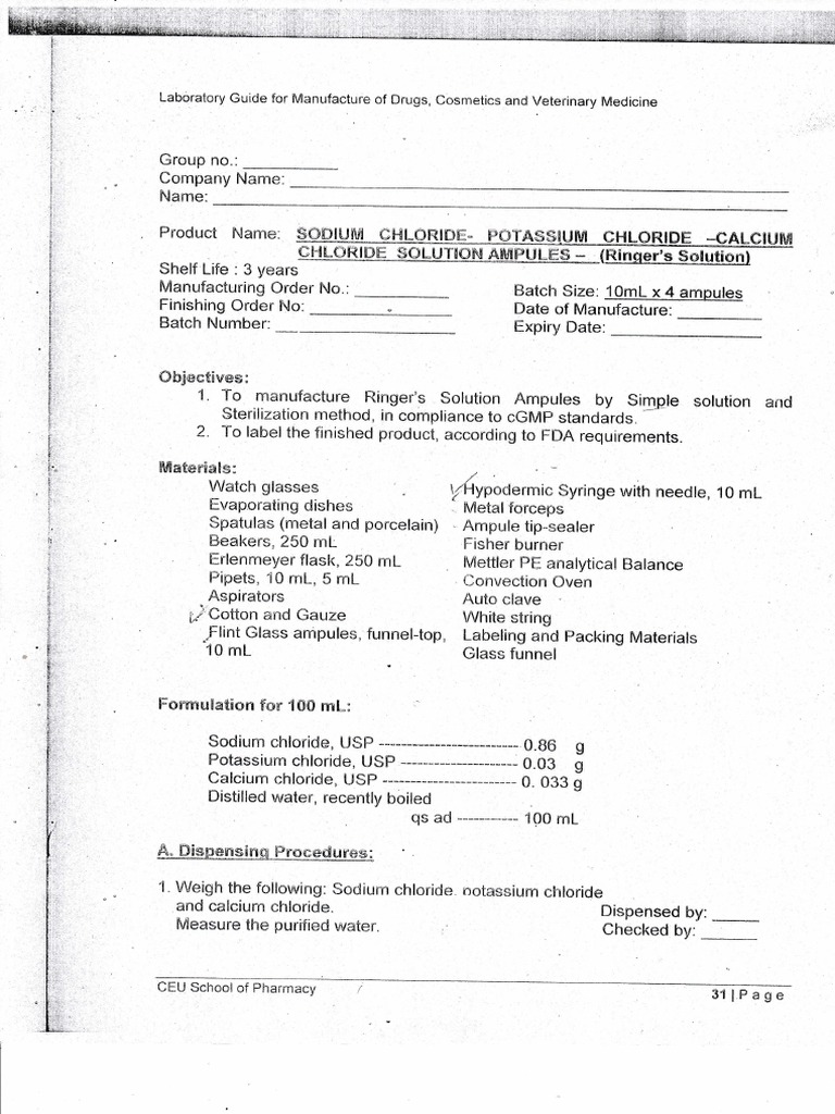 Sodium Chloride Potassium Chloride Calcium Chloride Solution Ampules ...