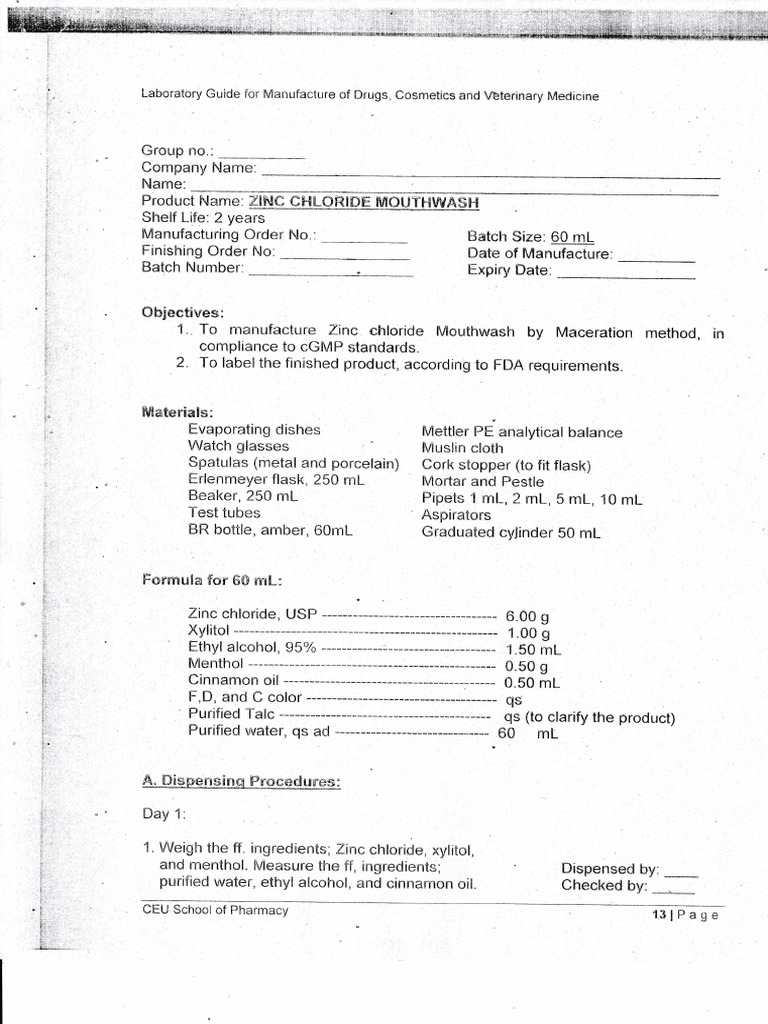 Zinc Chloride Mouthwash PDF Chemistry Chemical Substances