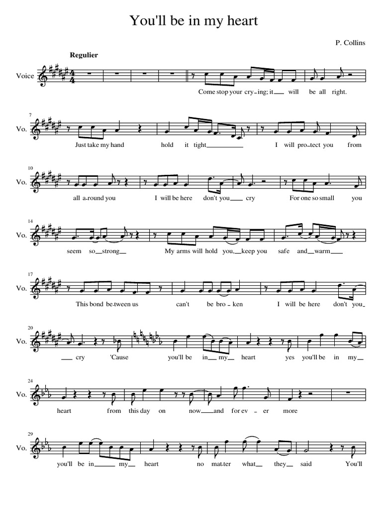 Disney tarzan theme you ll be in my heart violin score pdf
