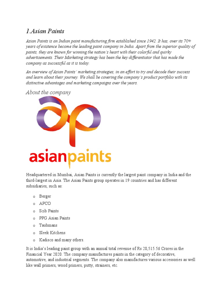 Asian Paints Marketing Strategy | PDF | Marketing | Brand